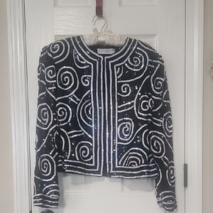 Perfect For A Cruise! Stevens Black and White Sequin Blazer.